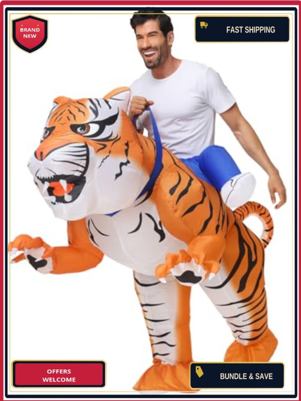Inflatable Tiger Costume Wear Resistant Polyester Adult Halloween Christmas